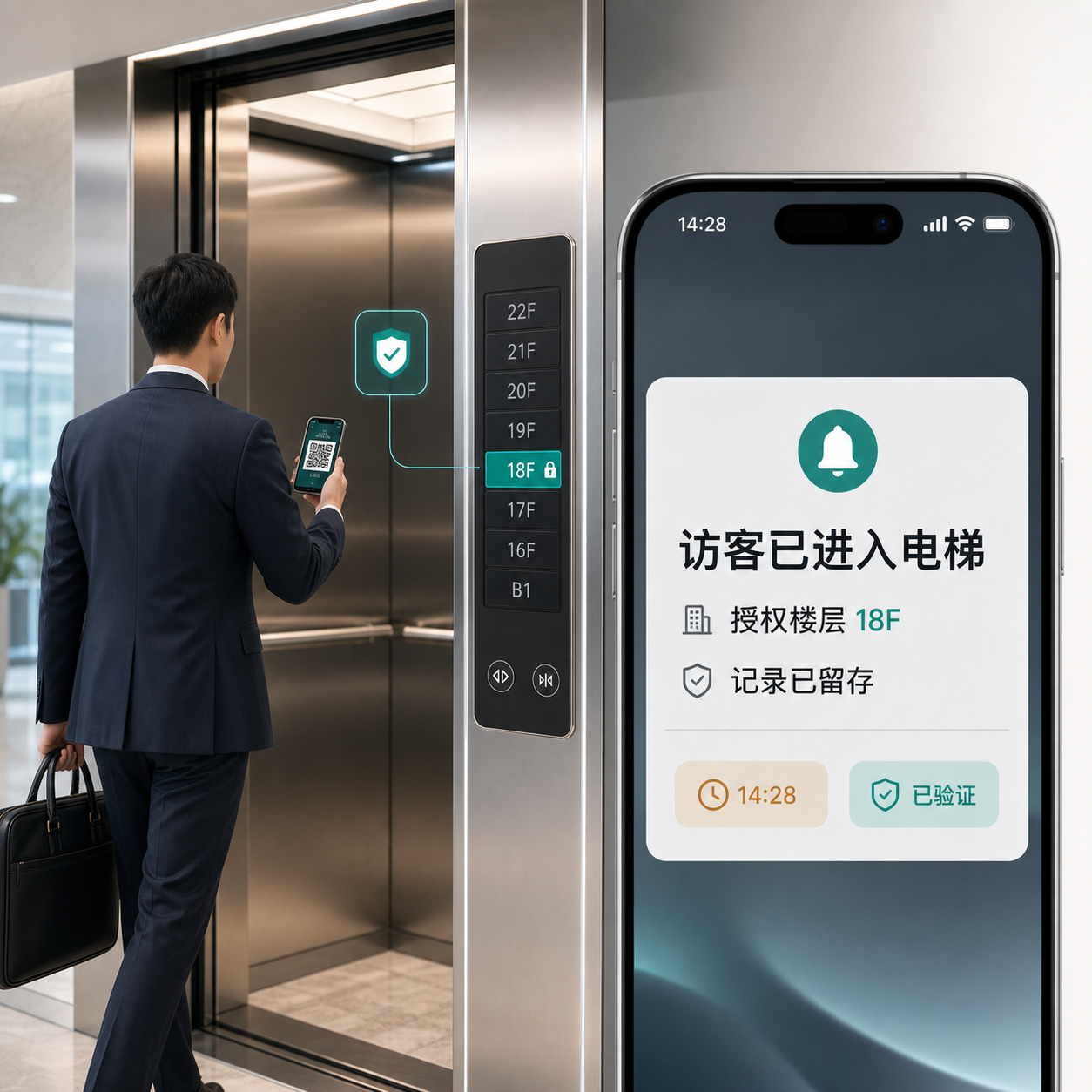 访客进入电梯后自动通知邀请人并留存乘梯记录